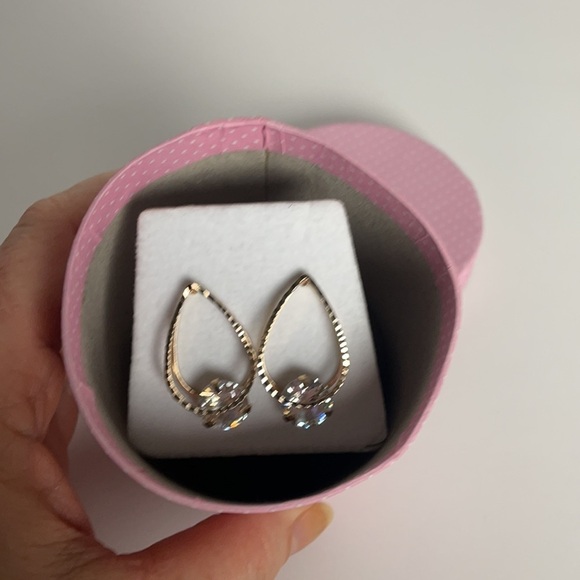 Gold Tone Large Cubic Zirconia Post Earrings - Picture 7 of 10